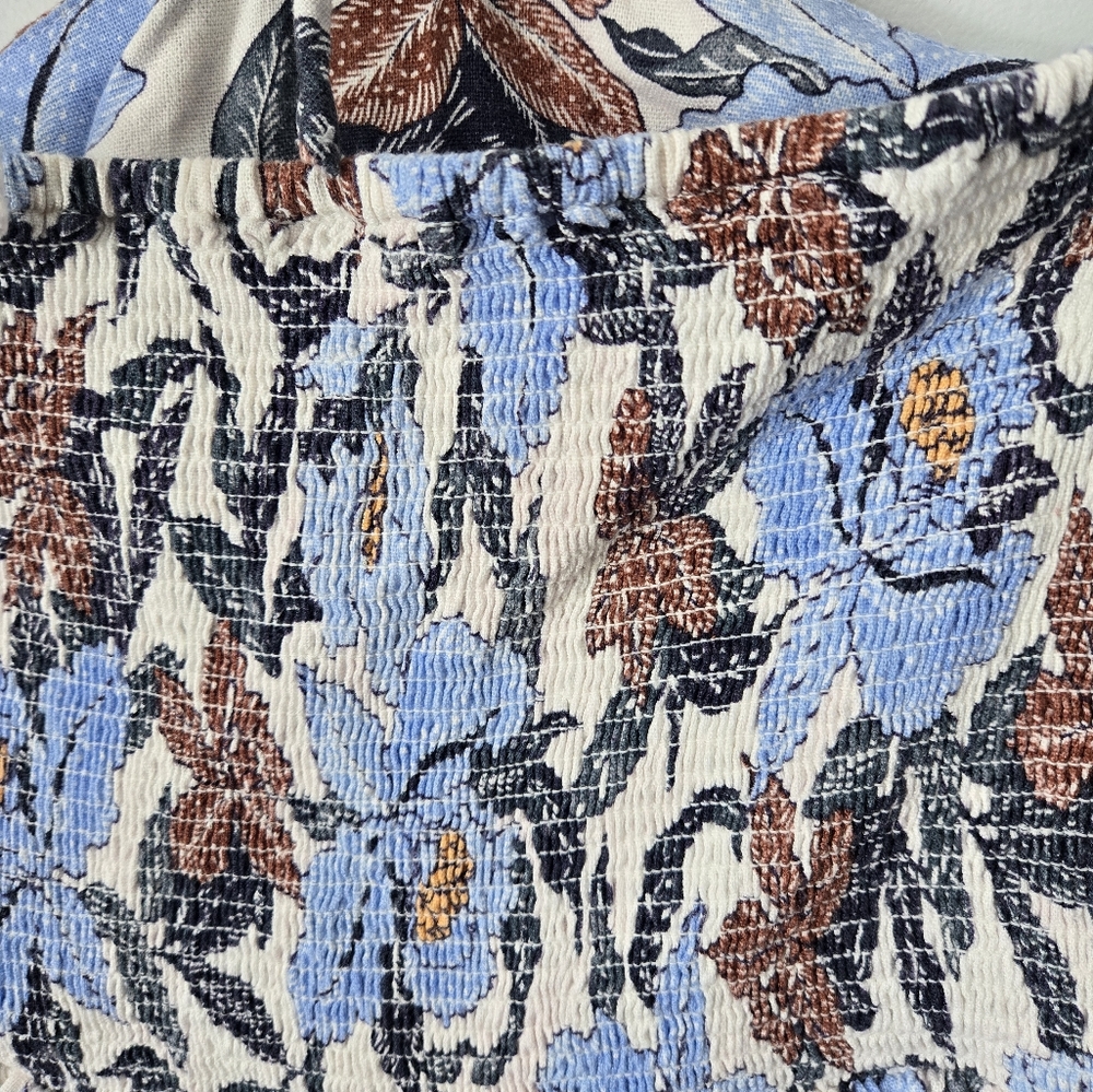 OLD NAVY Floral Halter Neck Blue Brown And White Linen Blend Romper - Picture 12 of 16